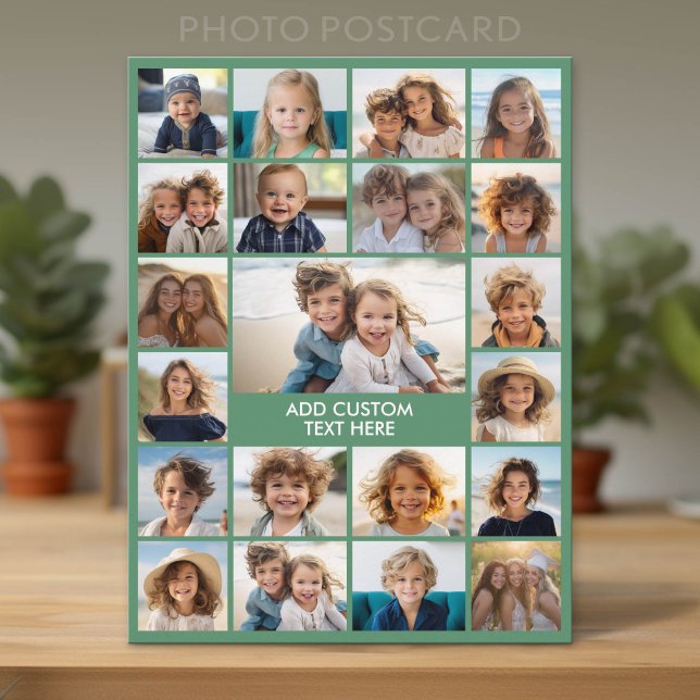21 Photo Collage - Green and Text Postcard (Custom Photo Postcard with Lots of Pictures)