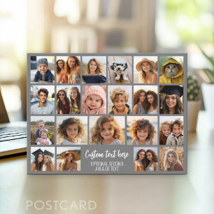 21 Photo Collage Grid - 2 Text boxes - grey white Postcard