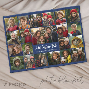 21 Photo Collage Grid with 2 text boxes -  Fleece Blanket