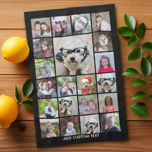 21 Photo Collage - Grid with extra Text - black Kitchen Towel