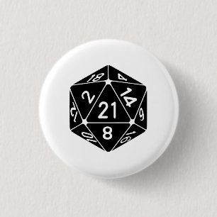 21 Sided 21st Birthday D20 Fantasy Gamer Die 1 Inch Round Button