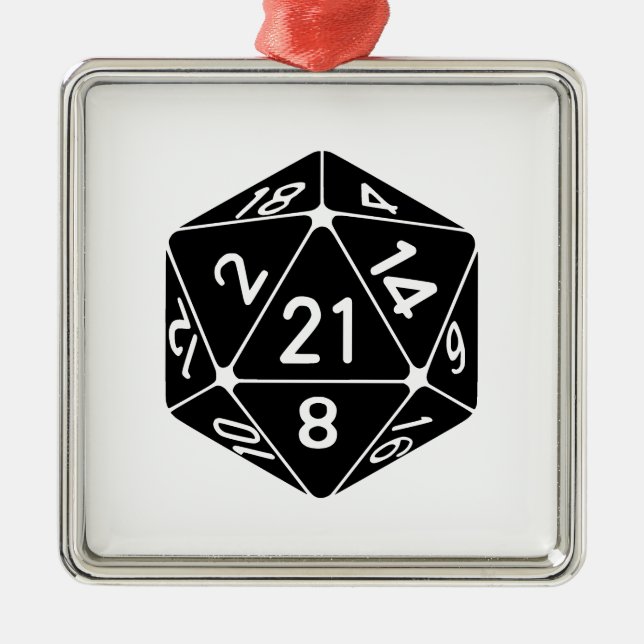 21 Sided 21st Birthday D20 Fantasy Gamer Die Metal Ornament (Front)