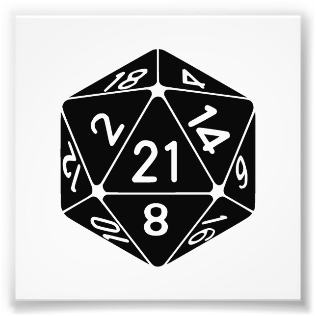 21 Sided 21st Birthday D20 Fantasy Gamer Die Photo Print (Front)