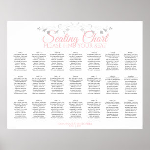 21 Table Elegant Pink & Grey Wedding Seating Chart