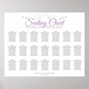 21 Table Purple & Grey Wedding Seating Chart