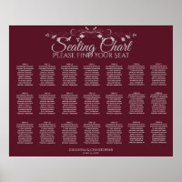 21 Table Simple Burgundy Wedding Seating Chart