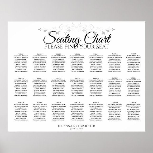 21 Table Simple White Wedding Seating Chart (Front)
