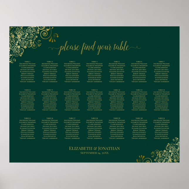 21 Tableau Mariage de siège Emerald Green Gold (Devant)