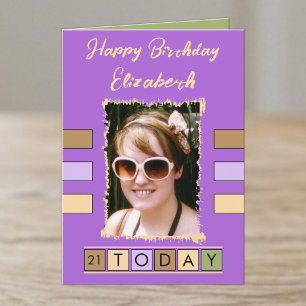 21 today add photo age name purple birthday card