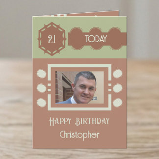 21 today add photo name brown green birthday card
