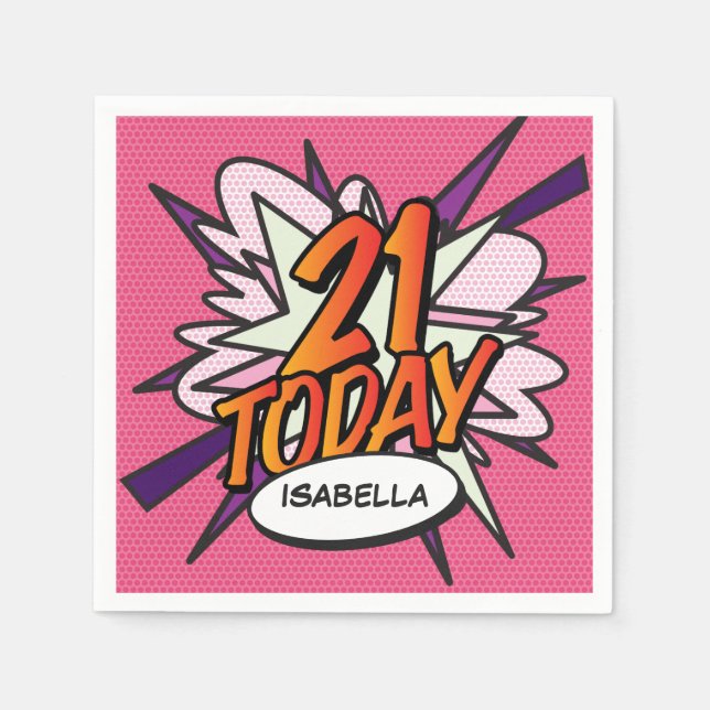 21 TODAY Fun Retro Comic Book Pink Napkin (Front)