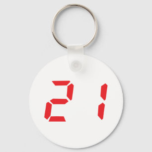 21 twenty-one red alarm clock digital number keychain