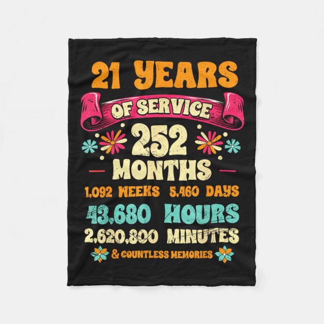 21 Years Of Service 21st Year Work Anniversary For Fleece Blanket (Front)