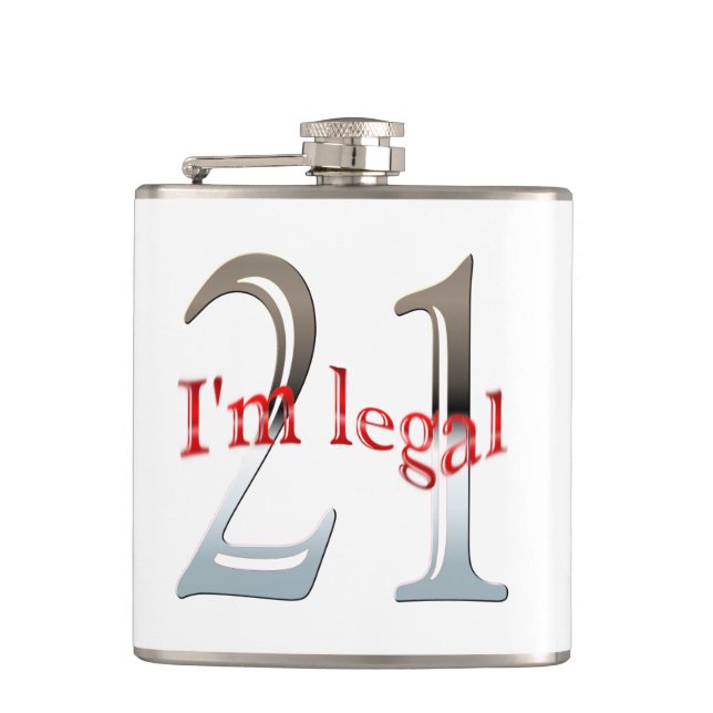 21 Years Old | Funny 21st Birthday I'm Legal Hip Flask (Front)