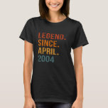 21 Years Old Legend Since April 2004 21st Birthday T-Shirt<br><div class="desc">21 Years Old Legend Since April 2004 21st Birthday Vintage</div>