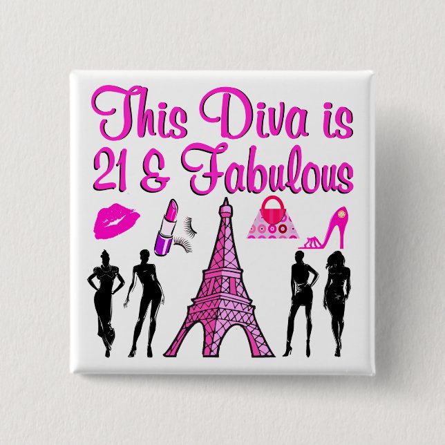 21 YR OLD PARIS LOVER 2 INCH SQUARE BUTTON (Front)