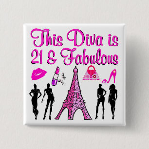 21 YR OLD PARIS LOVER 2 INCH SQUARE BUTTON