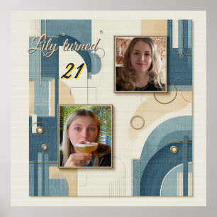 21e anniversaire amande fleurie bleu-crème Poster