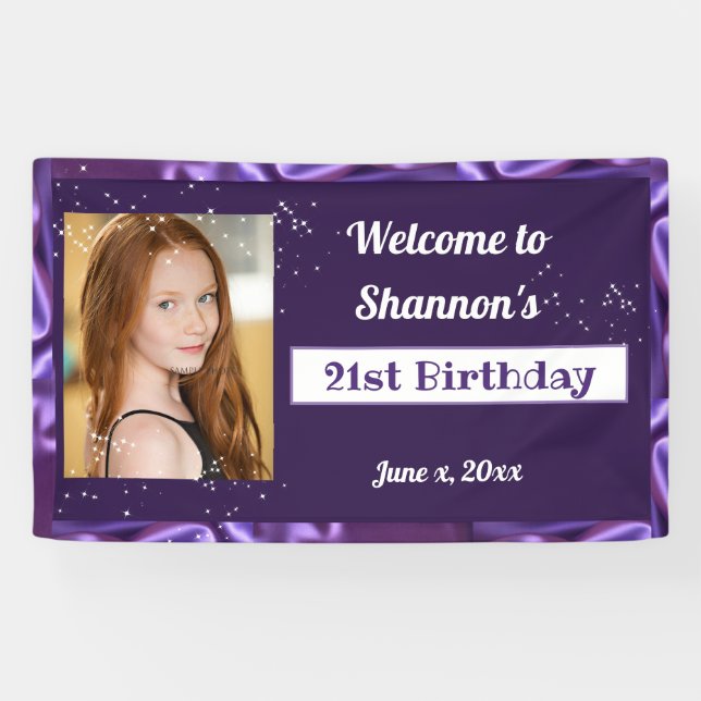 21e anniversaire Bannière personnalisée en satin v (Horizontal)