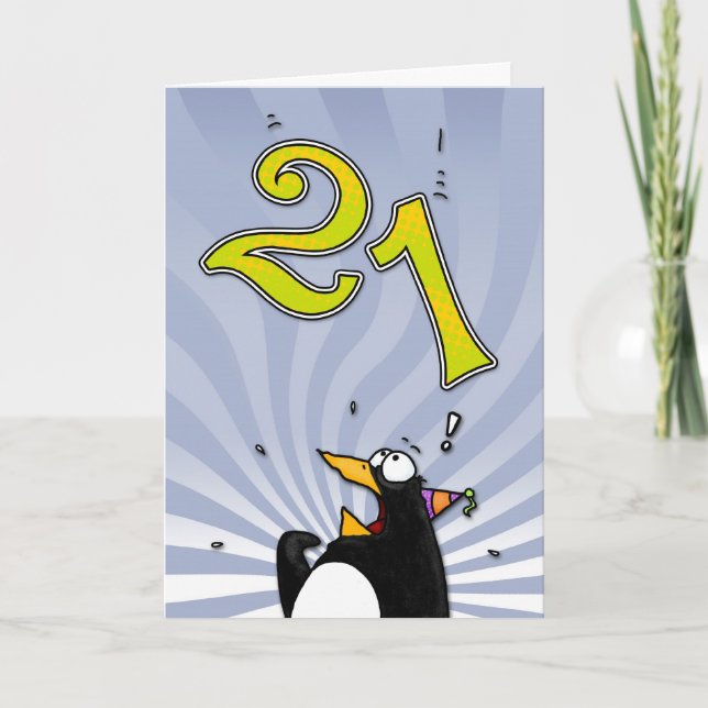 21e anniversaire - Carte de surprise de pingouin (Devant)
