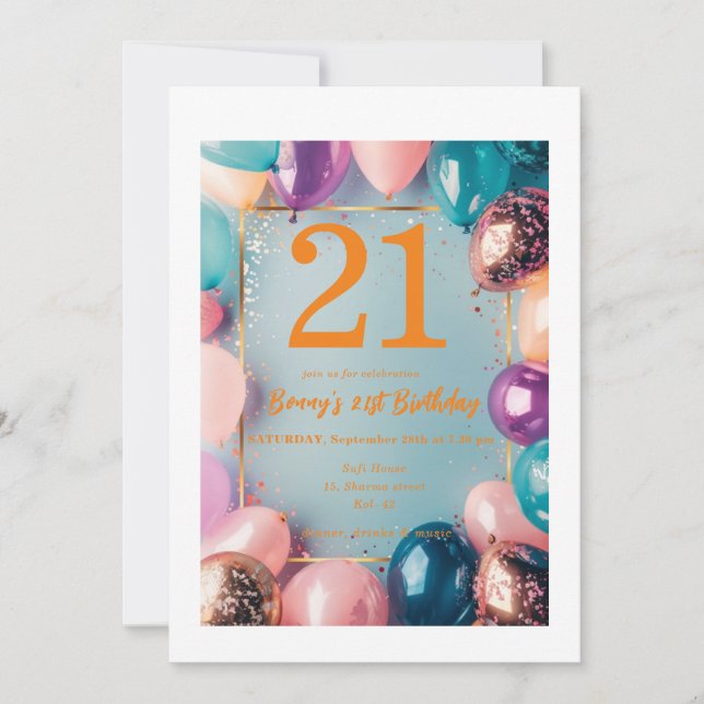 21e Anniversaire Carte d'invitation conçue avec ba (Devant)