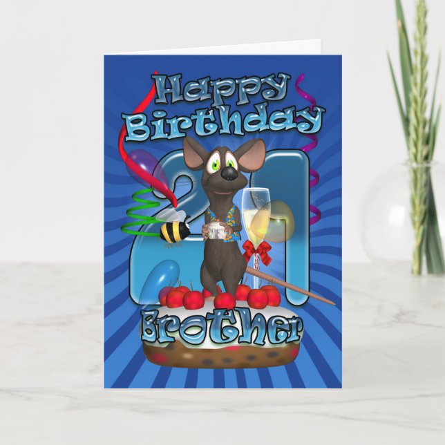 21e Anniversaire Carte Pour Frère - Funky Mouse Su (Devant)