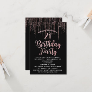21e anniversaire de fête - Invitation noire et or