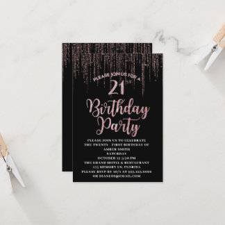21e anniversaire de fête - Invitation noire et or