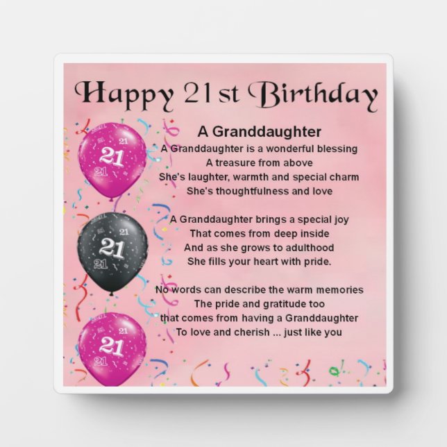 21e anniversaire Design Grandgirl Poème Plaque (Devant)
