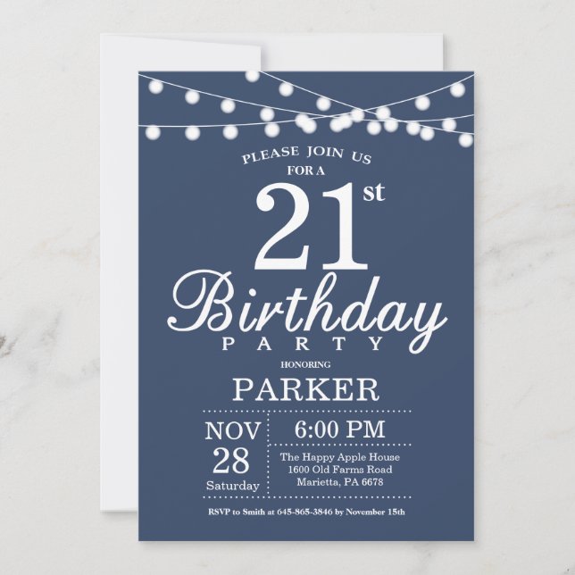 21e anniversaire Invitation Bleu (Devant)