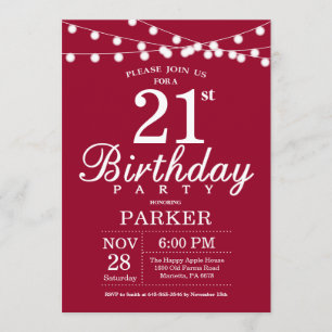 21e anniversaire Invitation Bourgogne Rouge