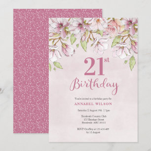 21e anniversaire Invitation Florale rose