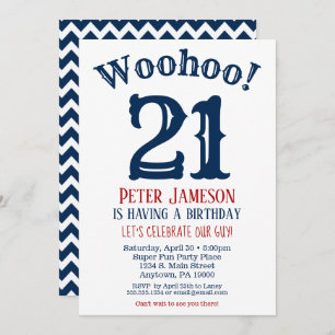21e anniversaire Invitation Mens Marine Bleu