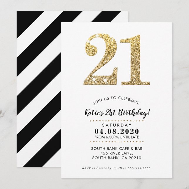 21E ANNIVERSAIRE INVITATION parties scintillant or (Devant / Derrière)