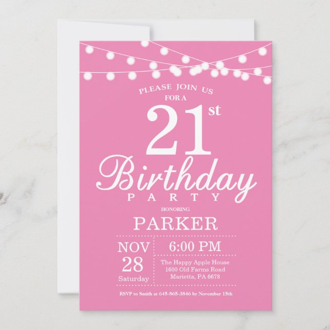 21e anniversaire Invitation rose (Devant)