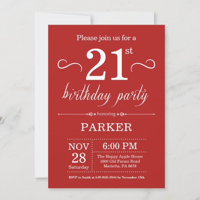 21e anniversaire Invitation Rouge (Devant)