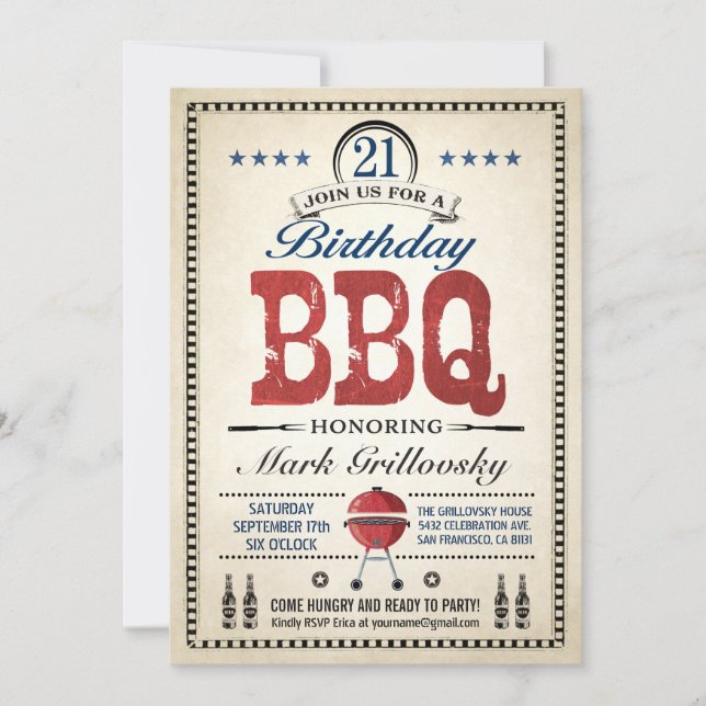 21e anniversaire Invitations au barbecue (Devant)