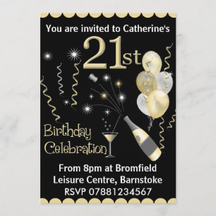 21e anniversaire Invitations - Black & Gold
