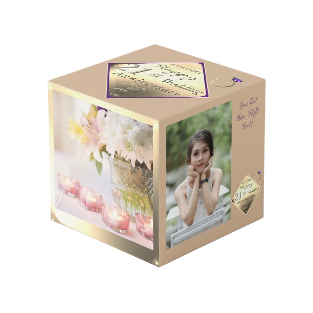 21e anniversaire Mariage Cube en laiton (Angle devant)