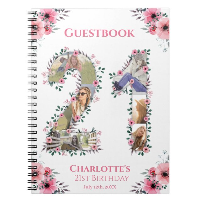21e Anniversaire Photo Pink Flower White Livre d'i (Devant)