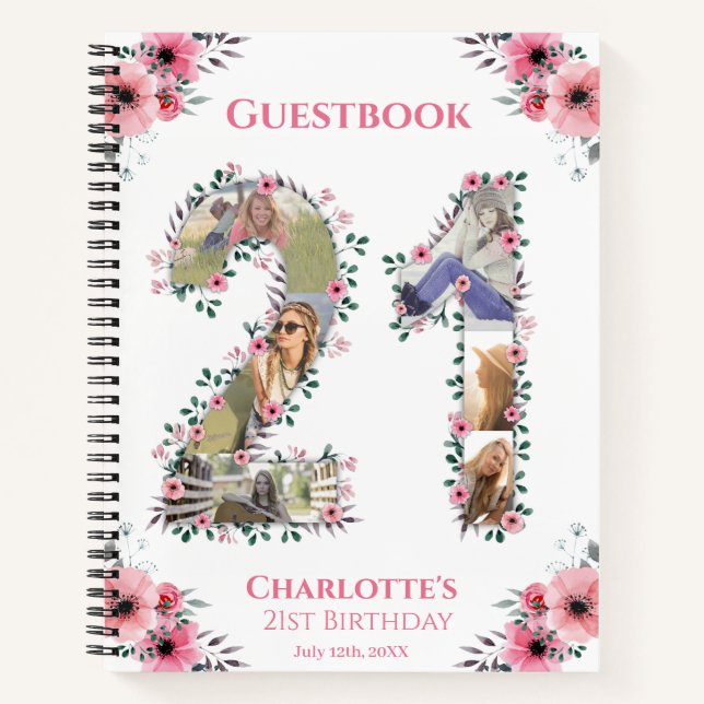 21e Anniversaire Photo Pink Flower White Livre d'i (Devant)
