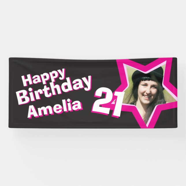 21e anniversaire star bannière photo personnalisée (Horizontal)