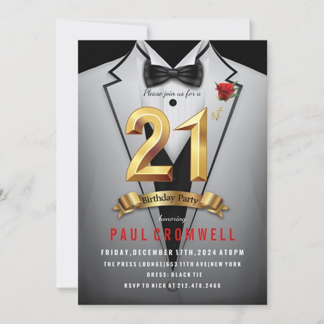 21e anniversaire Tuxedo Invitation (Devant)