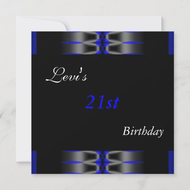 21e fête d'anniversaire Noir bleu Invitation Mens (Devant)