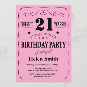 21e Invitation anniversaire Noir et Rose