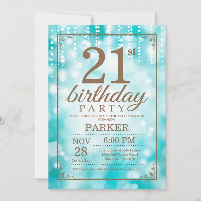 21e Invitation anniversaire Parties scintillant Tu (Devant)