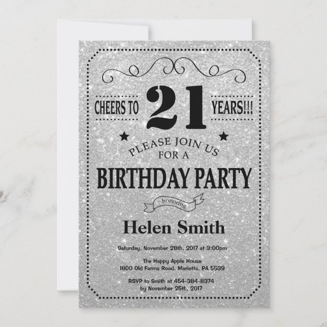 21e Invitation d'anniversaire Parties scintillant  (Devant)