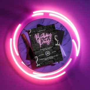 21e Invitation de fête d'anniversaire Pink Neon