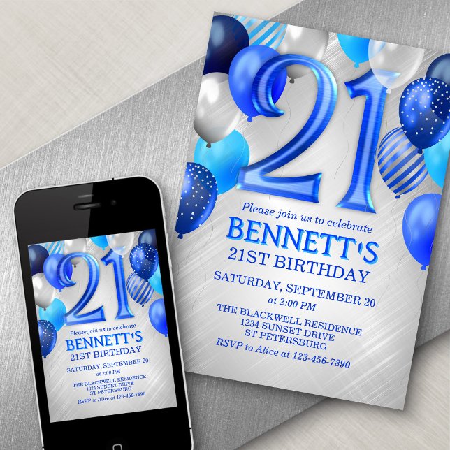 21e Mens Blue Birthday Invitation (Créateur téléchargé)