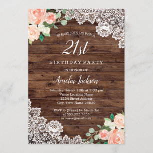 21ème invitation d'anniversaire de dentelle en